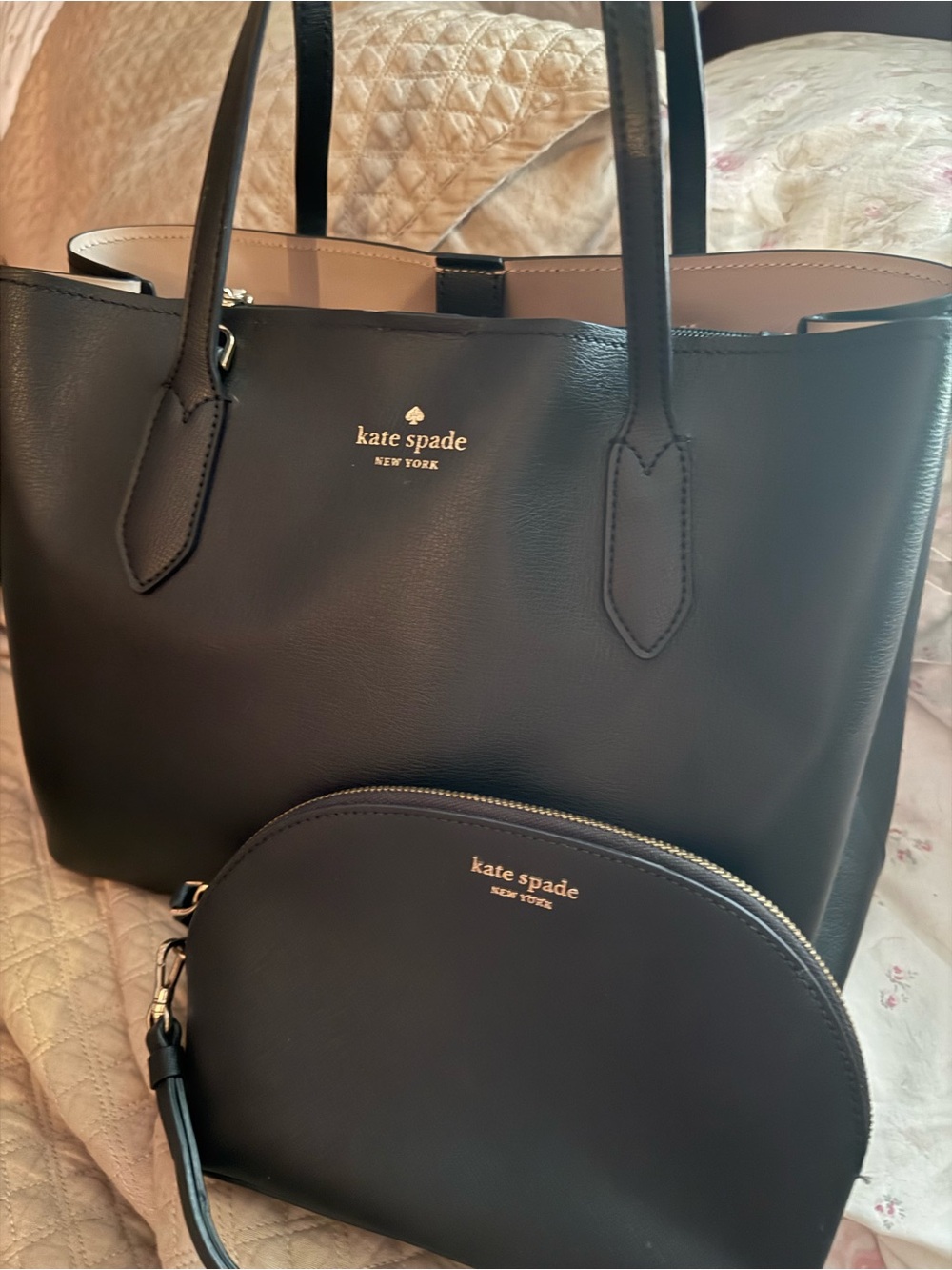 kate spade Black Leather Tote with Zip Pouch